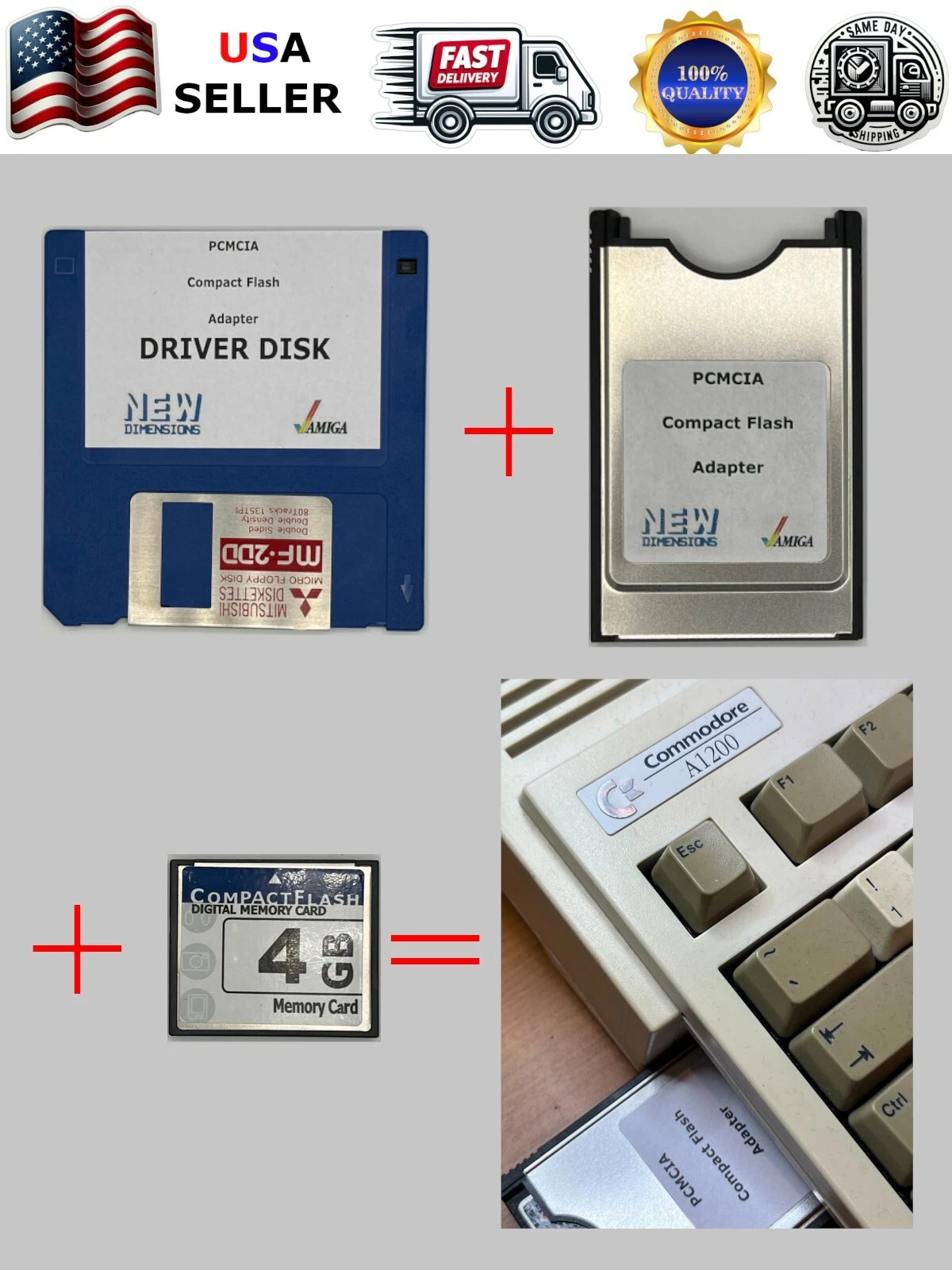 Amiga 600/1200 PCMCIA Compact Flash CF Adapter Kit with 4GB Card - All-in-One Adapter Kit image 1